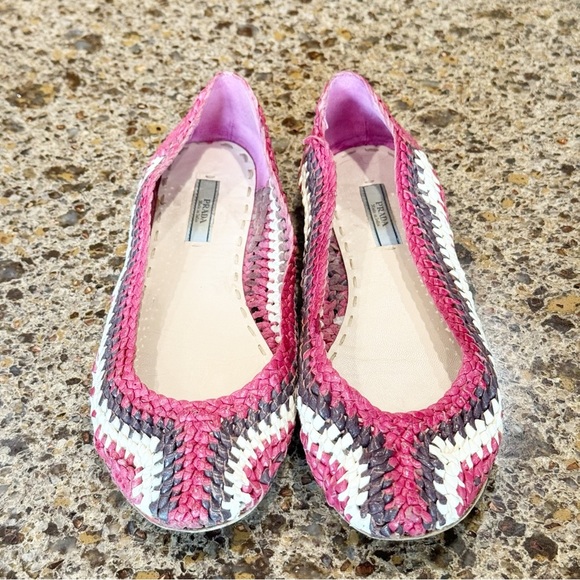 Prada Woven Ballet Flats Pink Brown White size 36.5 - Picture 1 of 6